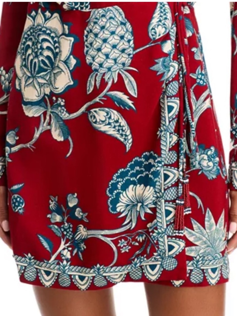 Farm Rio Tropical Landing Red Wrap Mini Dress NWT Size Small Beaded Tassels - Picture 5 of 16